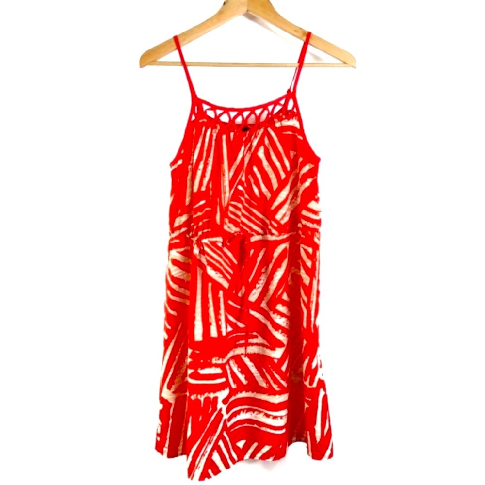 Mossimo Orange White Printed Dress w/ Braided Style Neckline Size XS